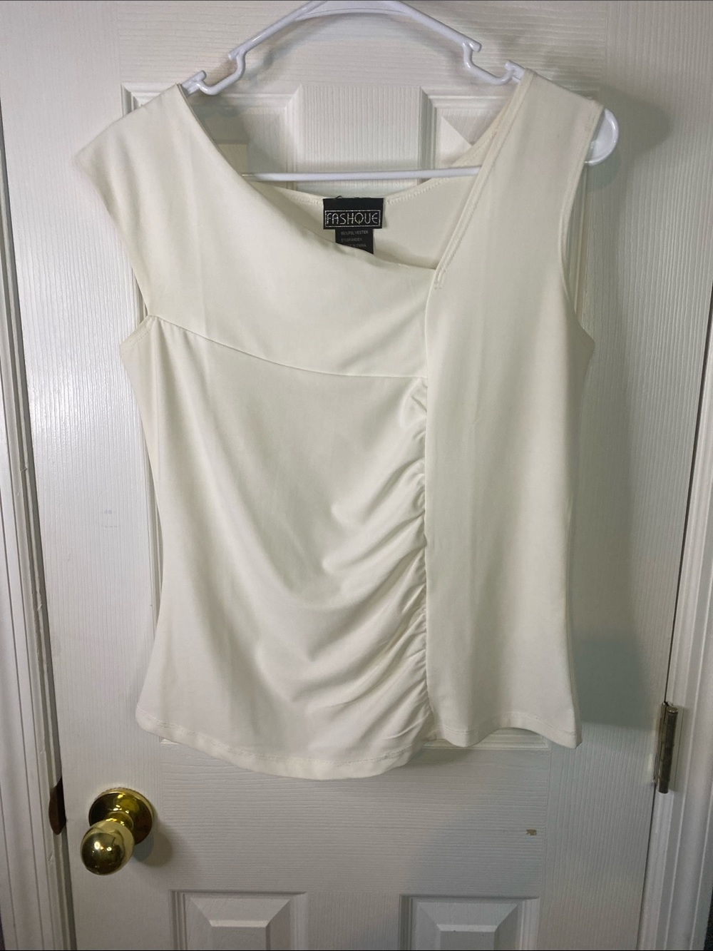 Fashque Cream Sleeveless Draped Ruched Top Size Medium.